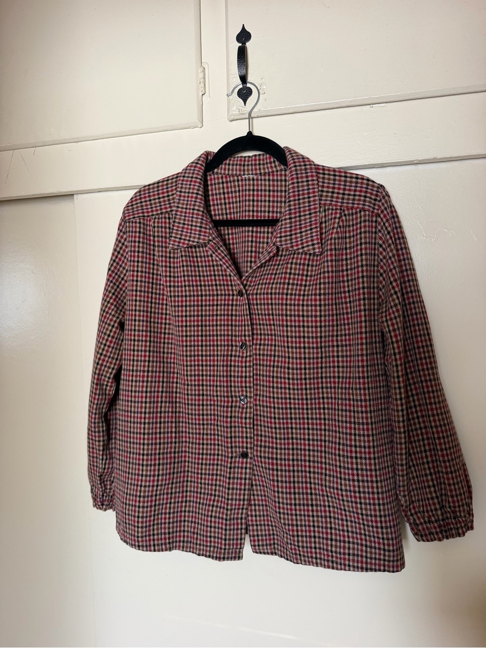 Womens Red and Black Check Button-Up Top